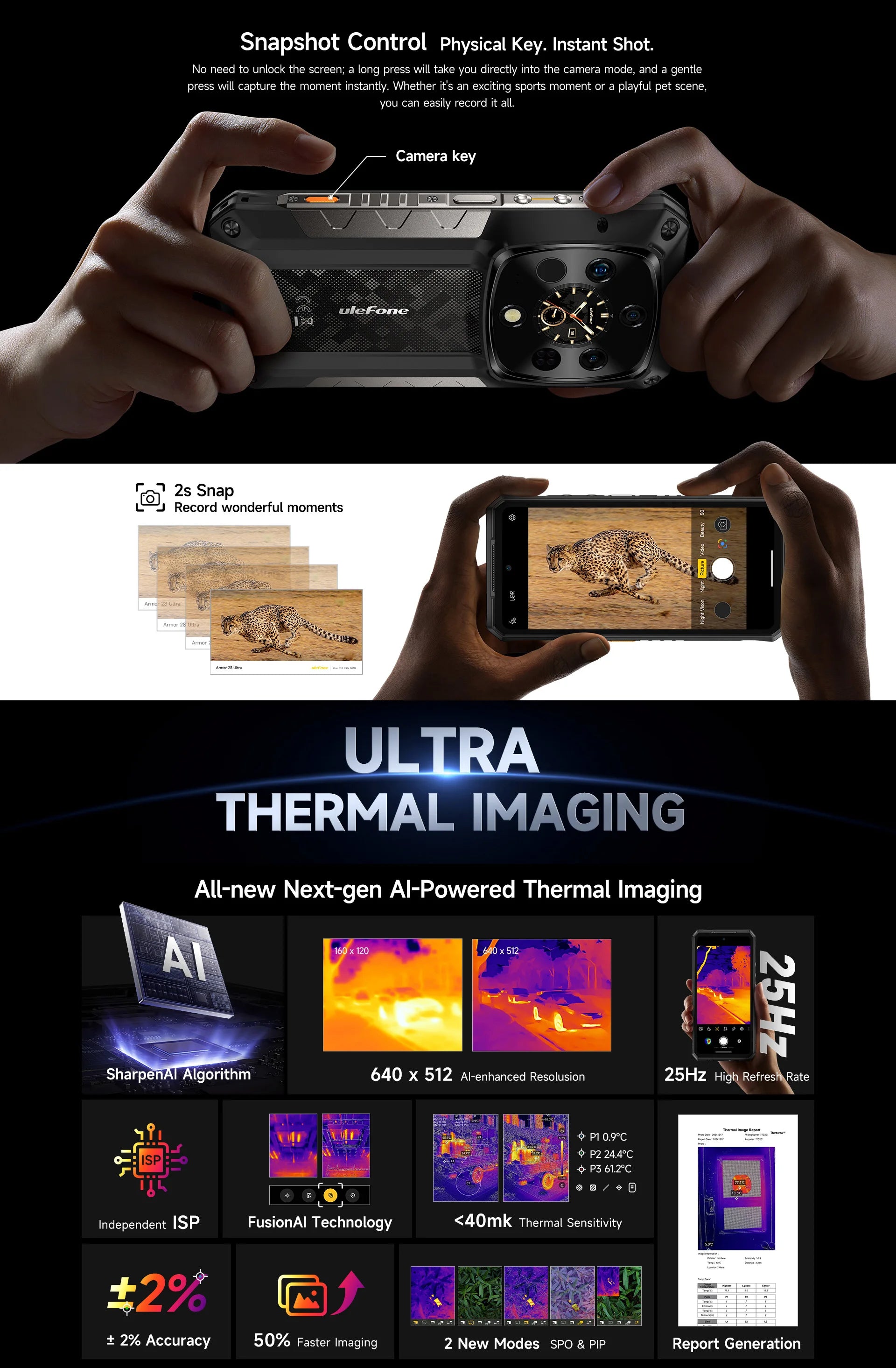 Ulefone Armor 28 Ultra 5G AI Thermal Imaging Rugged Phone 1TB ROM 32GB RAM Dimensity 9300+ Android AMOLED 6.67" Smartphone
