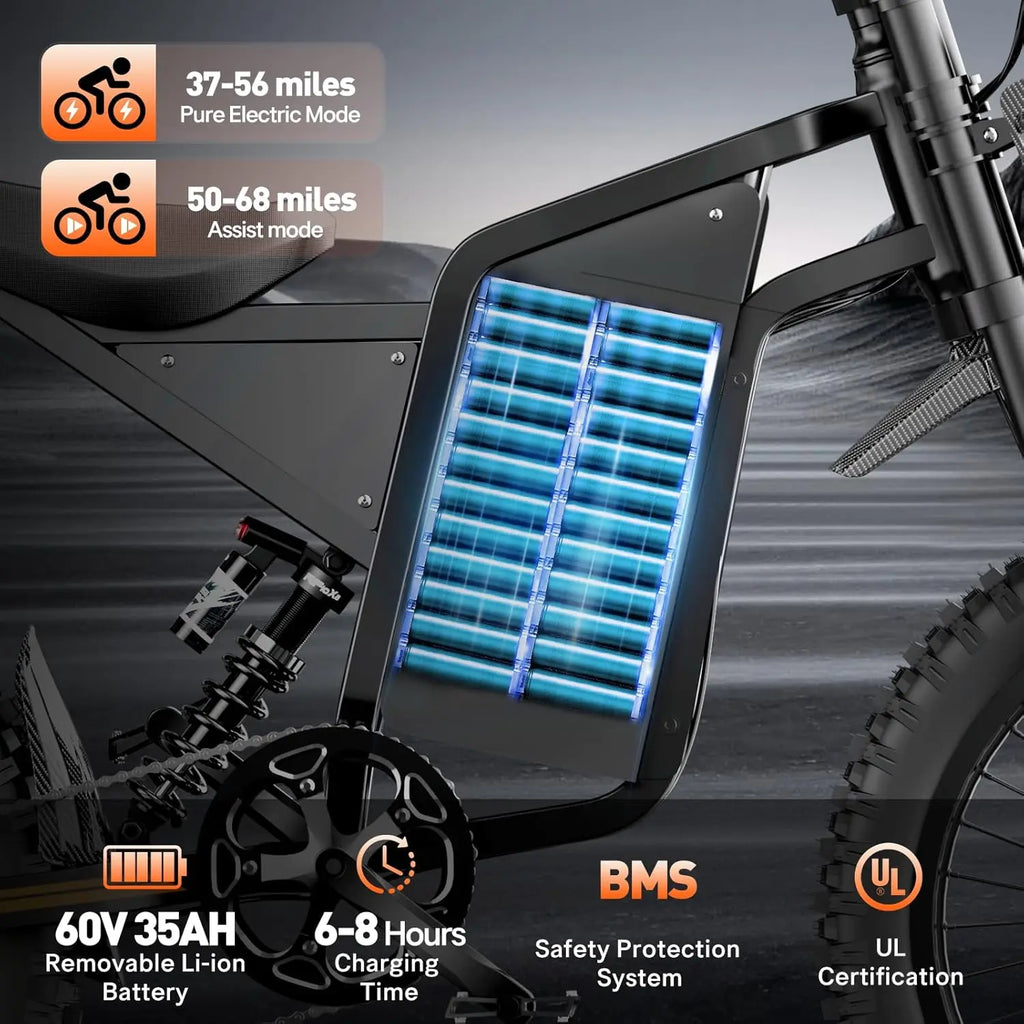 Electric Dirt Bike for Adults 45MPH 25" Fat Tire 3000W Electric-Motorcycle 60V 35AH Dual Hydraulic Brakes Full Suspension