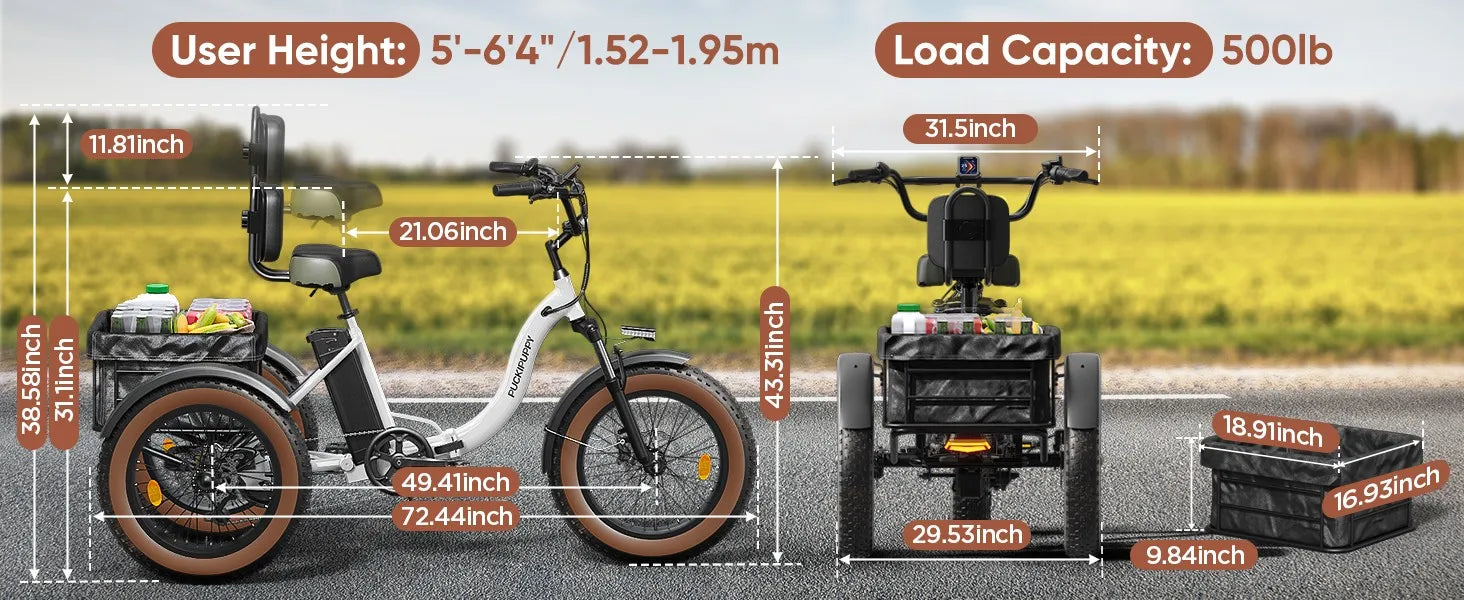 Electric Tricycle for Adults Fat Tire 3 Wheel Electric Trike 960W 55Miles E-Bike