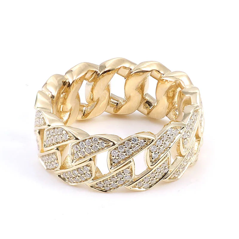 Provence 10K/14K/18K solid gold cuban link rings for men women DEF/VVS lab diamond rings custom hiphop jewelry rapper party gift