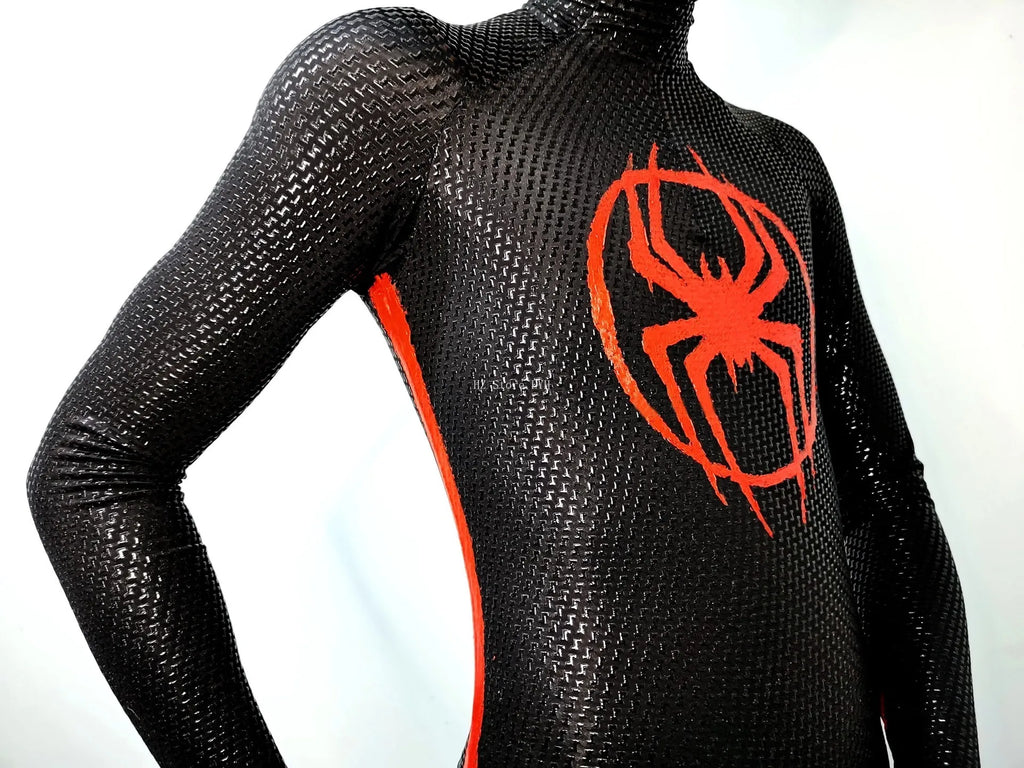 Miles Morales Spider-Man Jumpsuit & Mask Screen Printing 1:1 3D Handmade Customized Spiderman Suit Halloween Cos Costume Gift