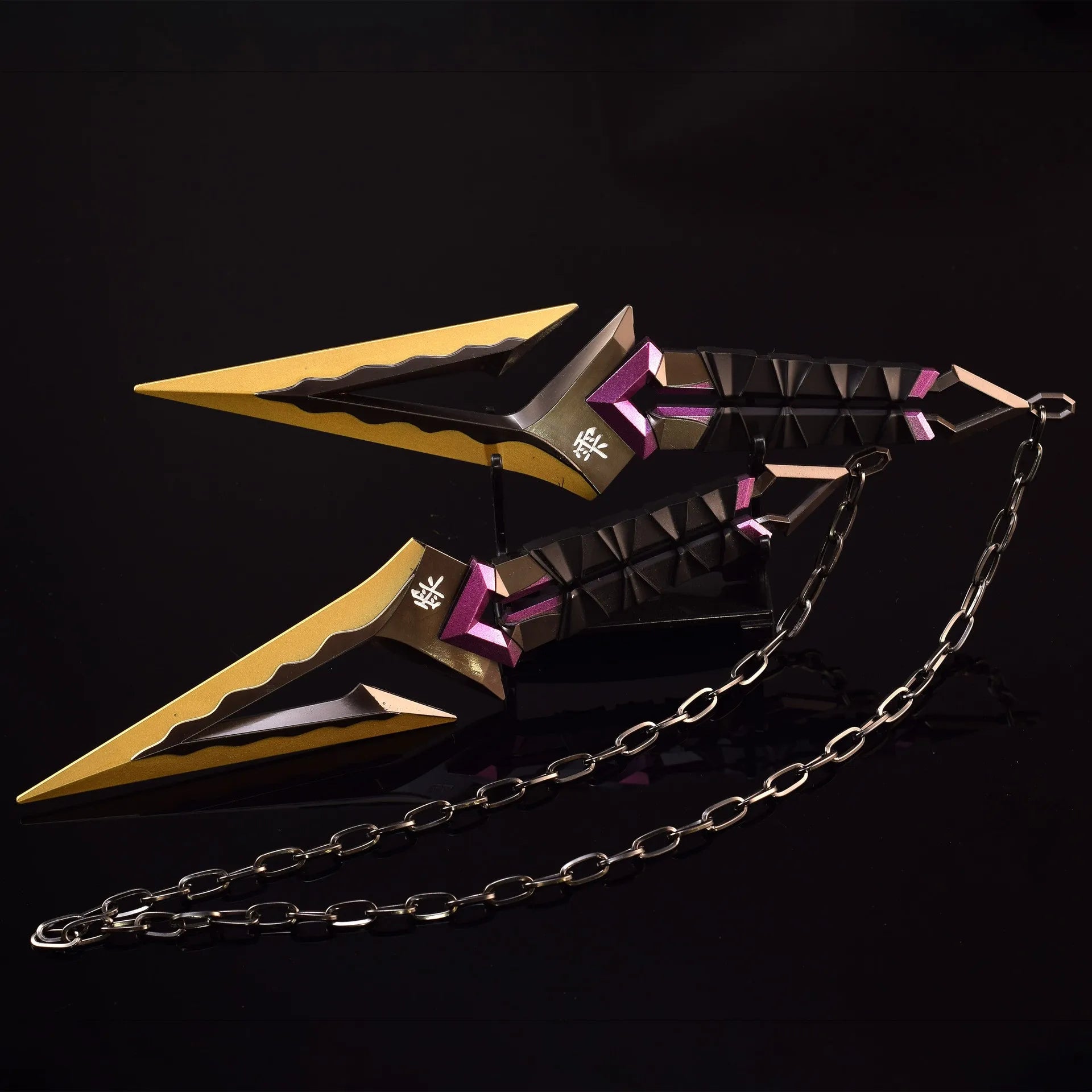 16cm Kuronami no Yaiba Gold Purple Red Double Kunai Keychain VALORANT Game Peripheral All Metal Ninja Kunai Model Ornament Craft