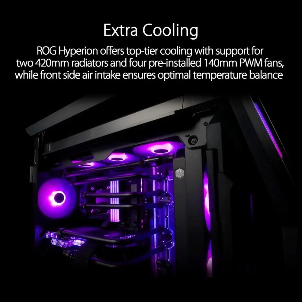 ROG Hyperion GR701 EATX ull-Tower Gaming Case, High Airlow Design, Tool-ree Side Panels, Pre-Installed 4x140mm ans, Supports 420