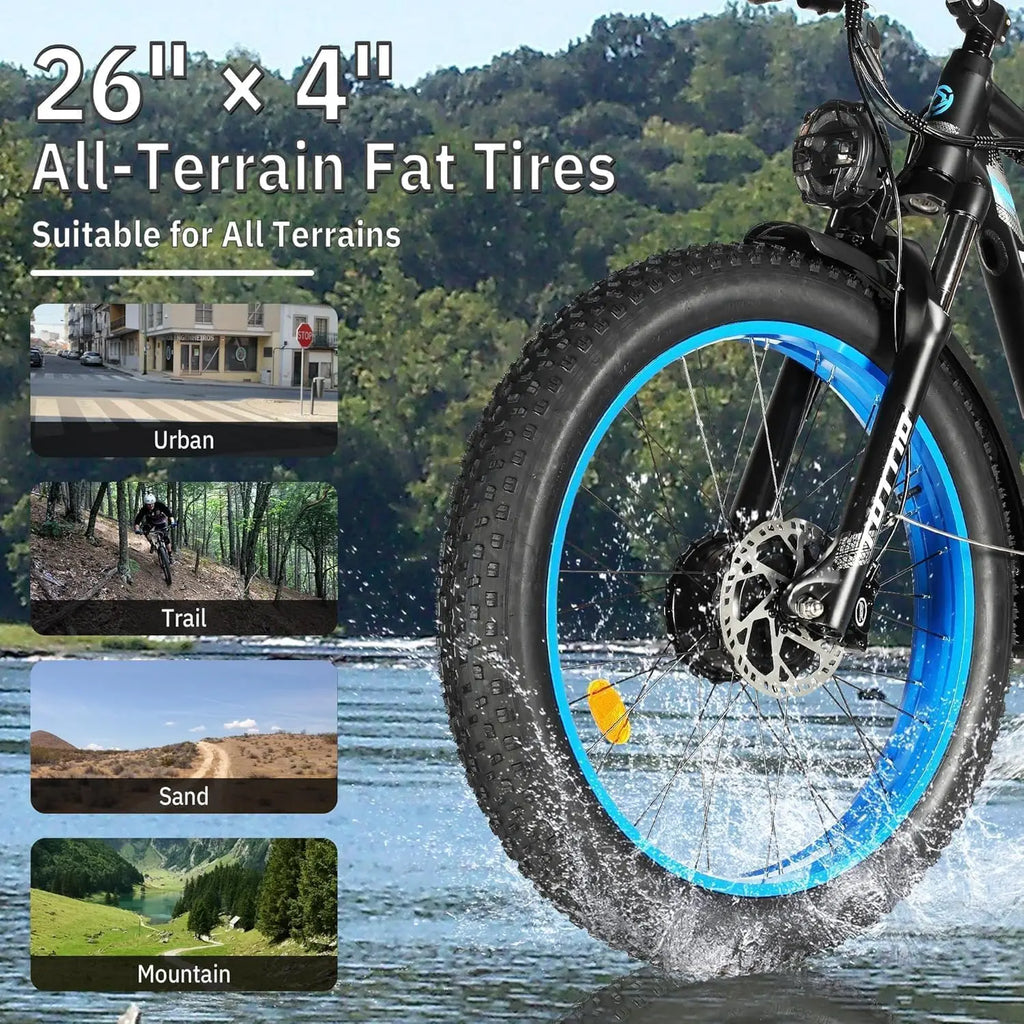 26 Dual Motor Electric Bike for Adults, 5000W Peak 210NM 40-46MPH Fast E-Bike, 52V 25AH Motorcycle, 32-90 Miles, 26