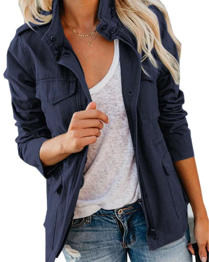 Women Zipper Jacket Autumn Female Outerwear Long Sleeve Casual Streetwear Coat Windbreaker Anorak Stand Collar  Jackets
