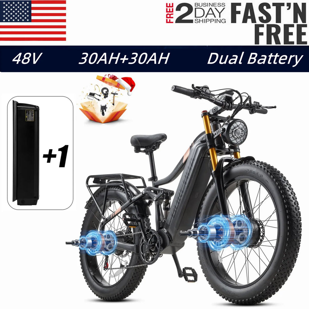 26" Electric Bike 2000W E-Bike For Adults Dual Motor Bicycle  60AH Fat Tyre~