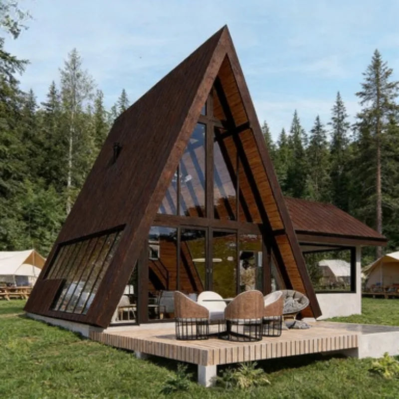Prefab Tree House Triangle Cabin A Frame Wooden Log House for Scenic Vacation Eco Tourism