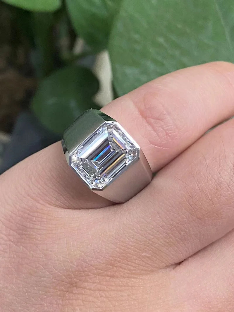 Ruif Customize 18K Gold about 5ct Emerald Cut CVD Lab Grown Diamond Ring Wedding Engagement Cocktail Men finger Fine Jewelry