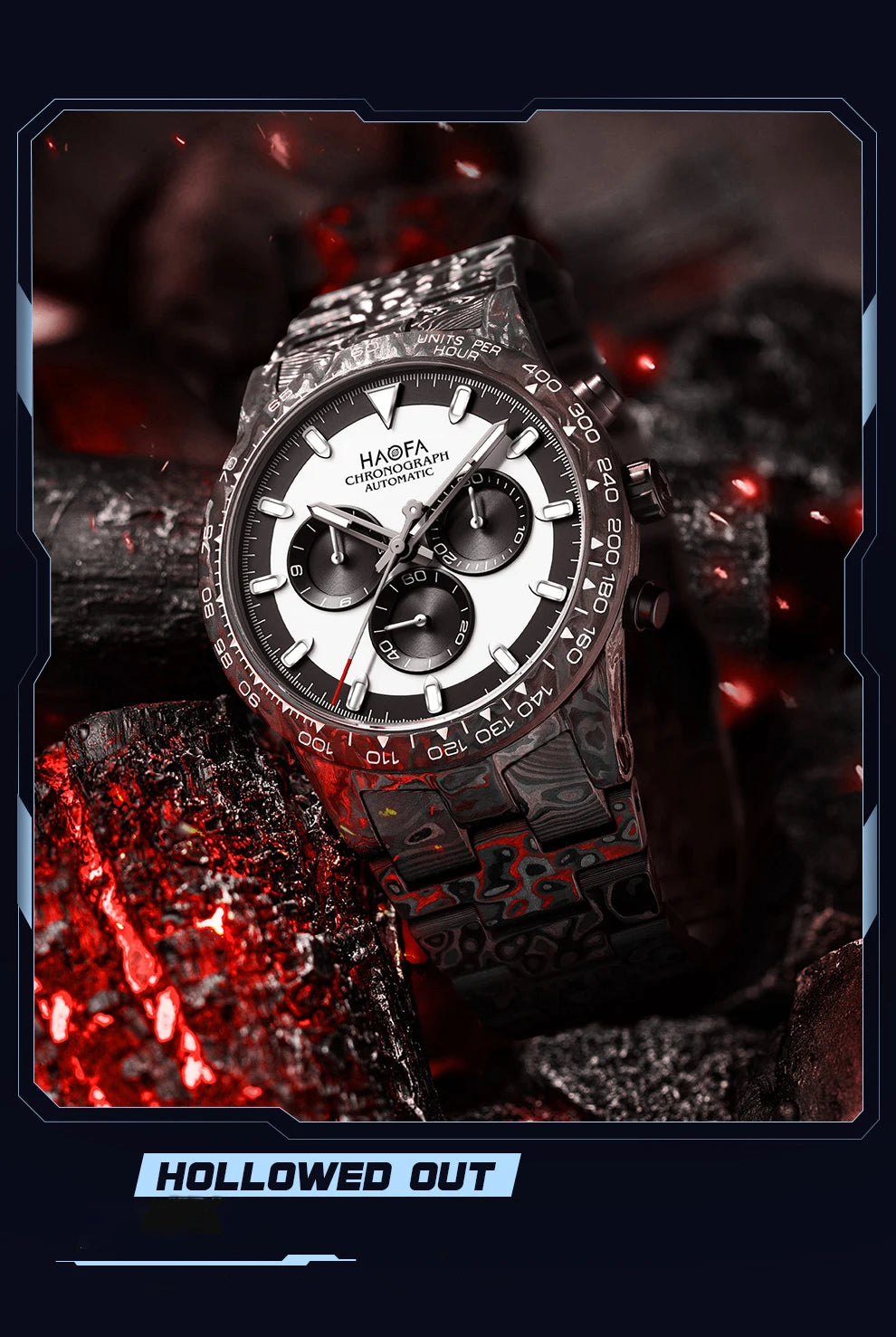 Haofa Watch for Men Full Carbon Fiber Chronograph Automatic Mechanical Watch Sapphire Waterproof Wristwatch Multifunction 2366-1