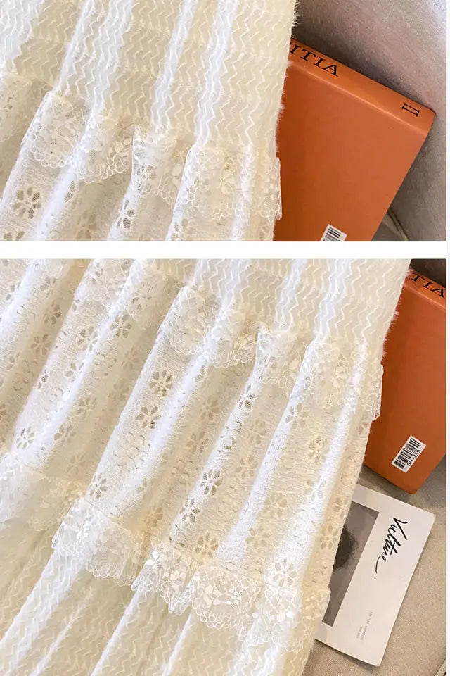 Lace Skirts Women French Style Ankle-length High Elastic Waist Hollow Out Patchwork New Loose Slim Korean  A-line Sweet Fit