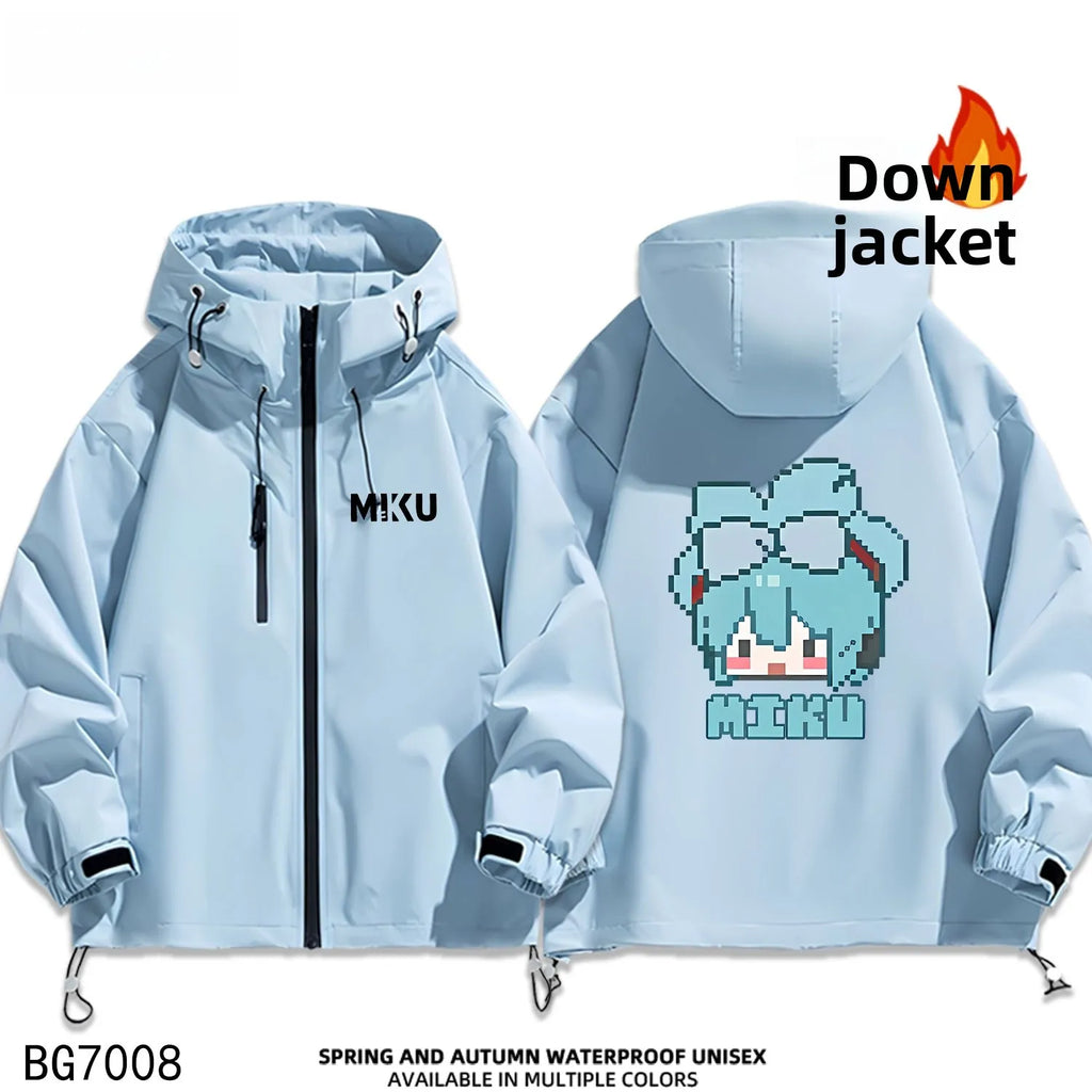 Future Miku Student Cosplay Hooded down Jaet Outdoor Casual Windproof Thiened Autumn Winter Polyester Fiber Zipper Closure