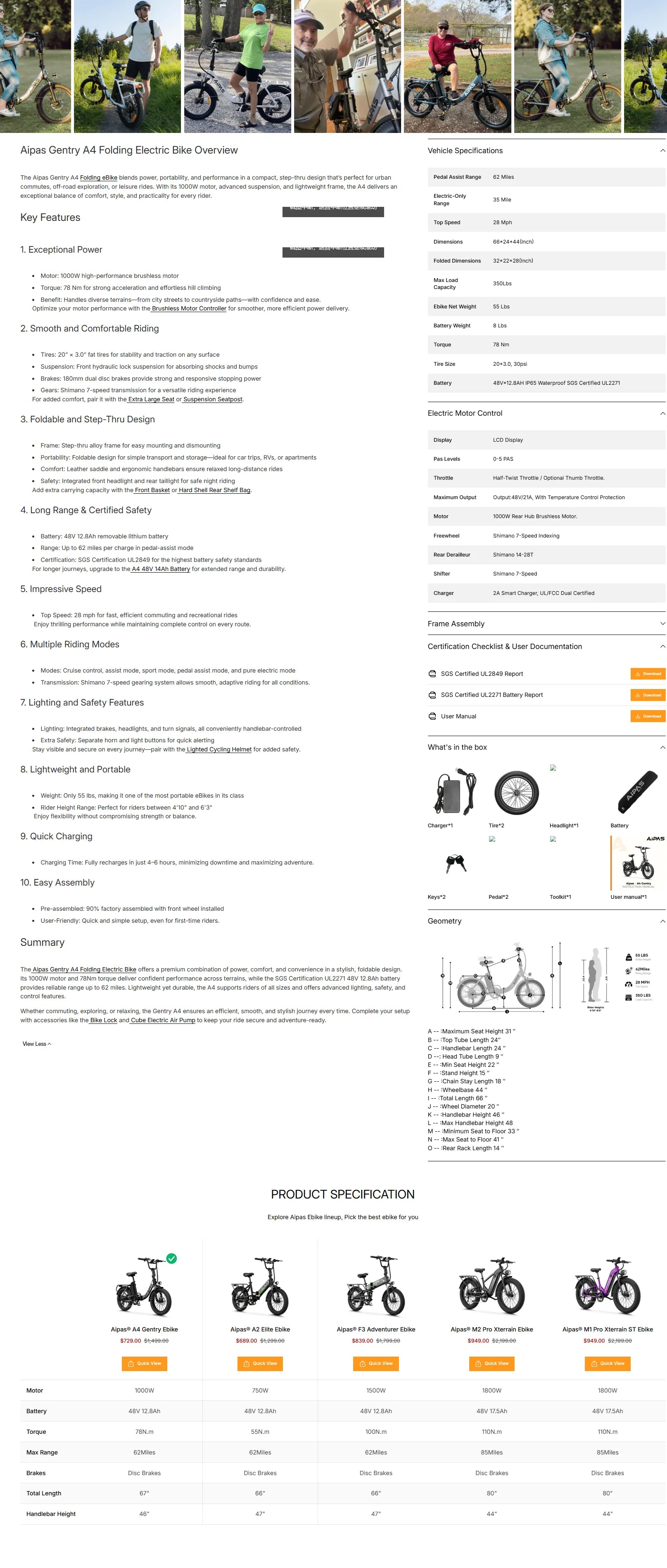 1000W Folding Electric Bike 48V 12.8Ah E-Bike Commuter City for Adults