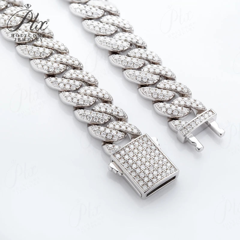 Full Diamond Cuban Necklace Moissanite 925 Silver Plated with 18K Gold Hip Hop Jewelry 18inch Prong Link Choker Chain for Men