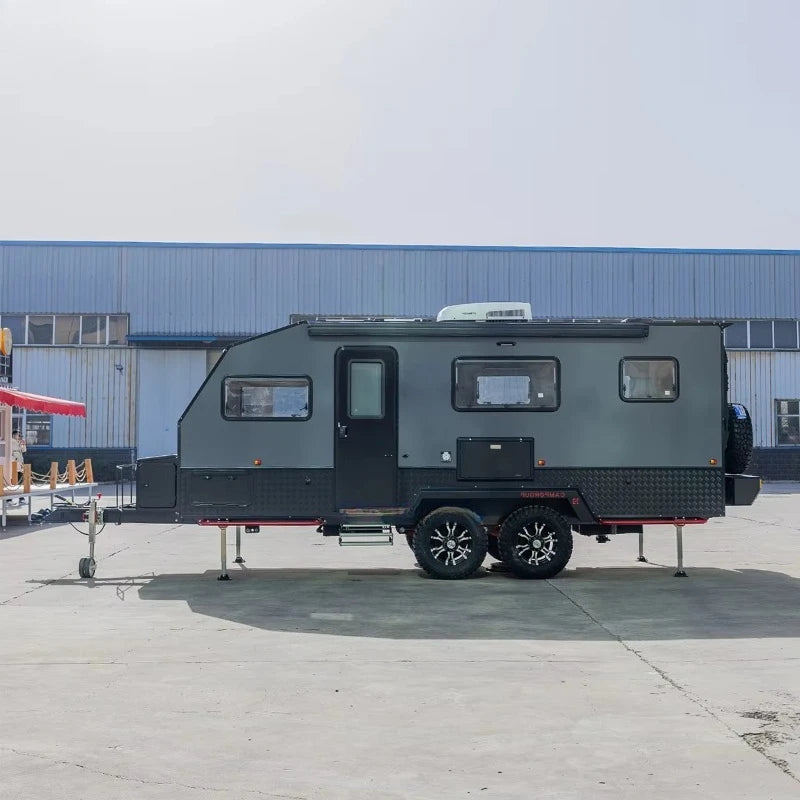 Customized Off Road Small Family Camping Caravan RV Camper Trailer With Toilet Reliable For Outdoor Camping Trips