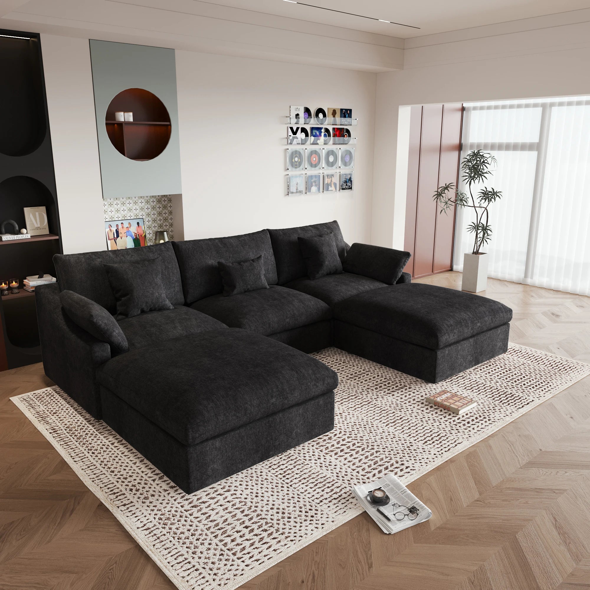 Comfy Cloud Couch 120''  Modern Sectional Sofa for Living Room Down Filled Couch with Ottoman U Shaped 5 Seater Convertible Sofa