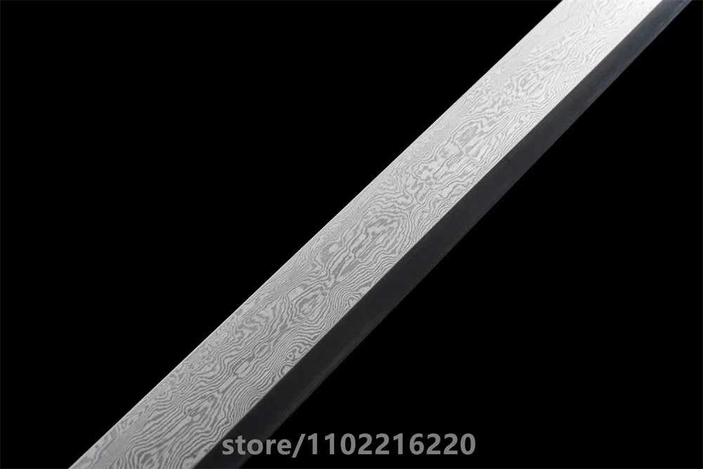 Premium Black Kungfu Battle Sword Damascus Steel Blade Sword Room Decoration Copper Gilded Fittings Wrap Real Rayskin Sheath