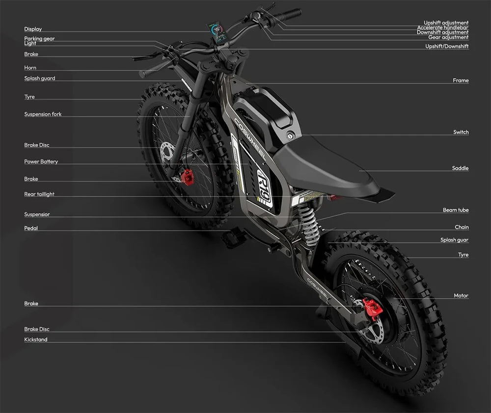 Coswheel R19 Electric Bike 6000W Motorcycles 72V 40AH Battery Dirt Mountain Bike Lightweight Off-Road EBike For Adult
