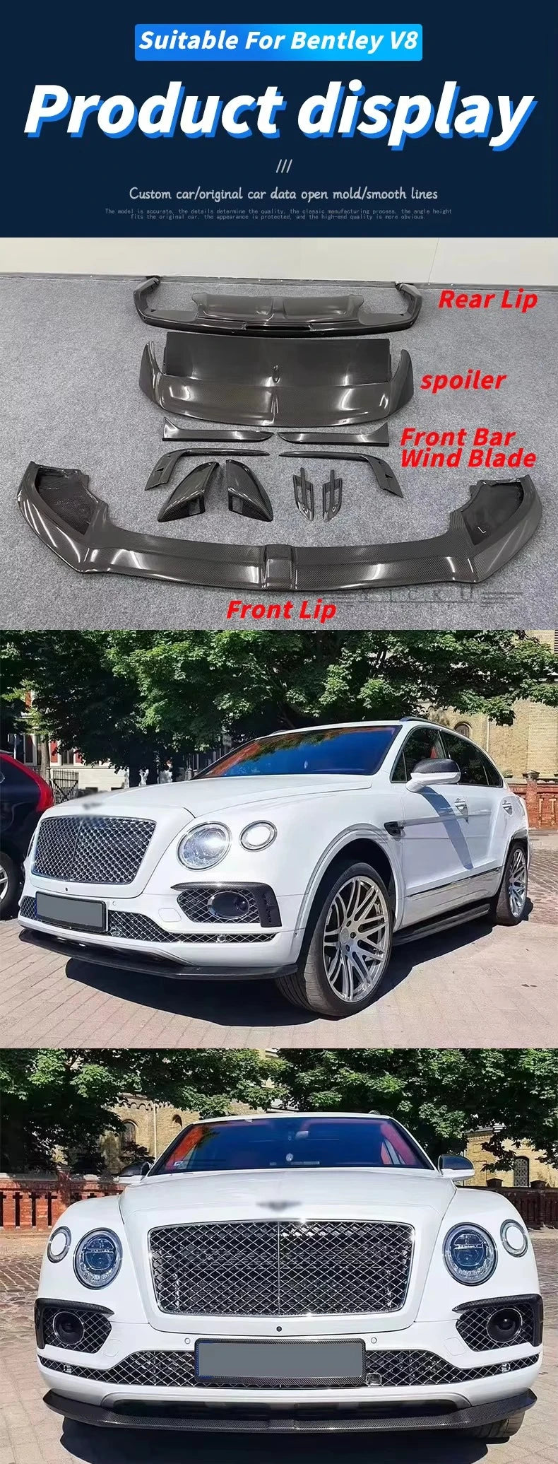 2016-2018 Carbon Fiber forBentley Bentayga V8 Upgrade W12 Style Body Kit Front Lip Rear Lip Spoiler Side Exhaust Pipe Kit
