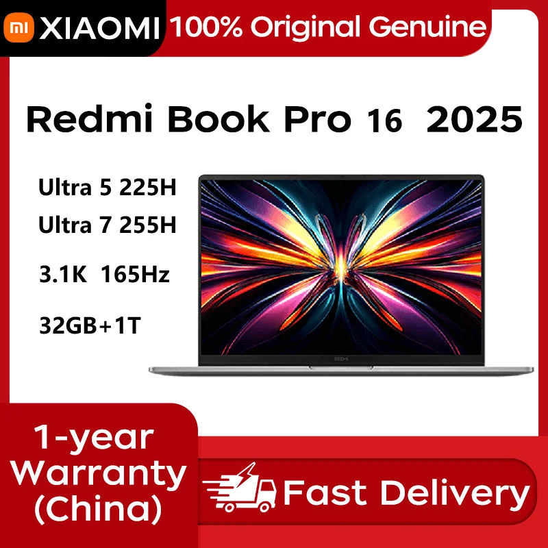 Xiaomi Laptop Redmibook Pro 16 2025 16" 3.1K 165Hz Intel Core Ultra5/Ultra7 32GB RAM 1/2TB PCIe 4.0 SSD 140W Supercharged Laptop