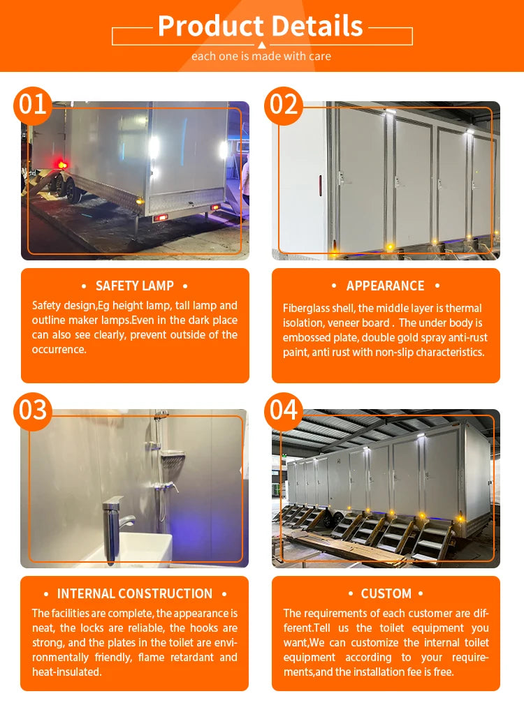 Luxury 2 Station Portable Restroom Trailer Customized Mobile Bathroom Trailer with Water Tank Flush Toilet for Rental Business
