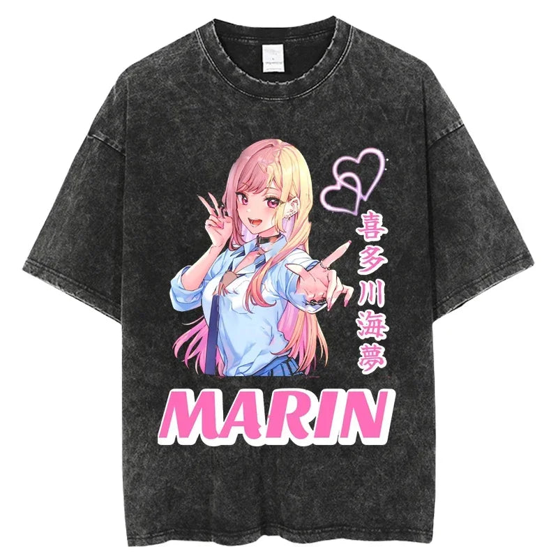 2025 My Dress Up Darling Harajuku T Shirt Men Hip Hop Vintage Washed Anime Oversized Streetwear 100% Cotton