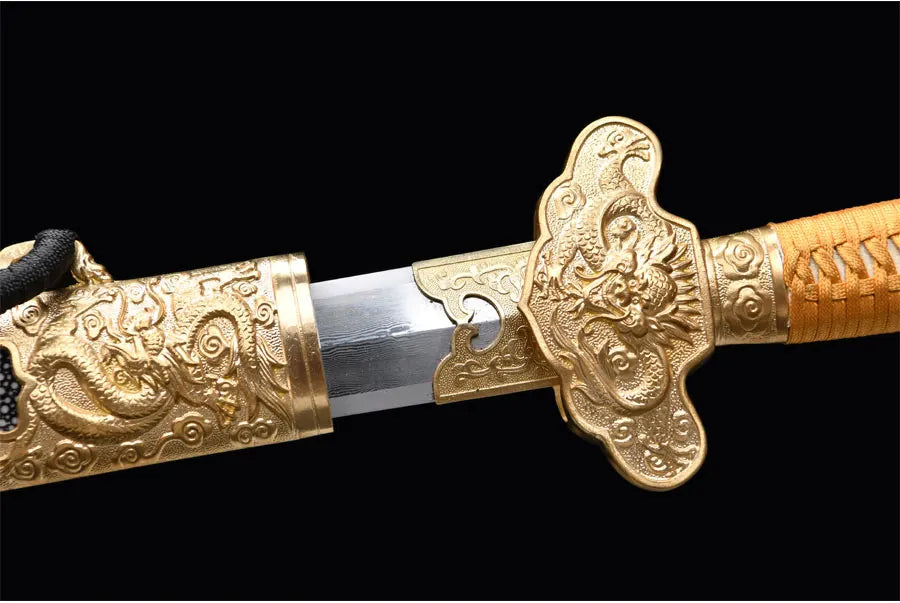 Premium Chinese Han Sword Folded Steel Damascus Blade Sharp Real Full Size Rayskin Scabbard Ready Battle Kongfu Dragon Katanas