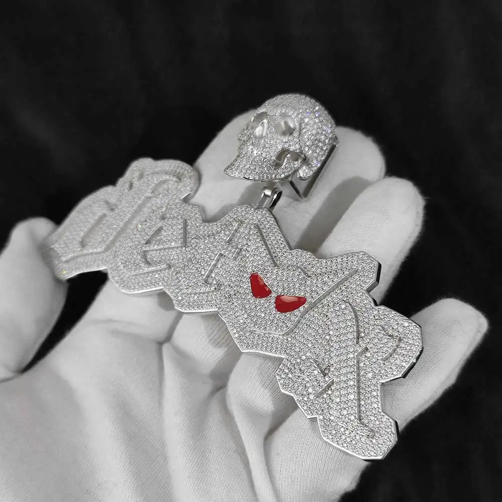 New Custom Skull Head Initial Name Moissanite Chain Pendant Hip Hop 925 Sterling Silver Iced Out Vvs Diamond Pendant For Mens