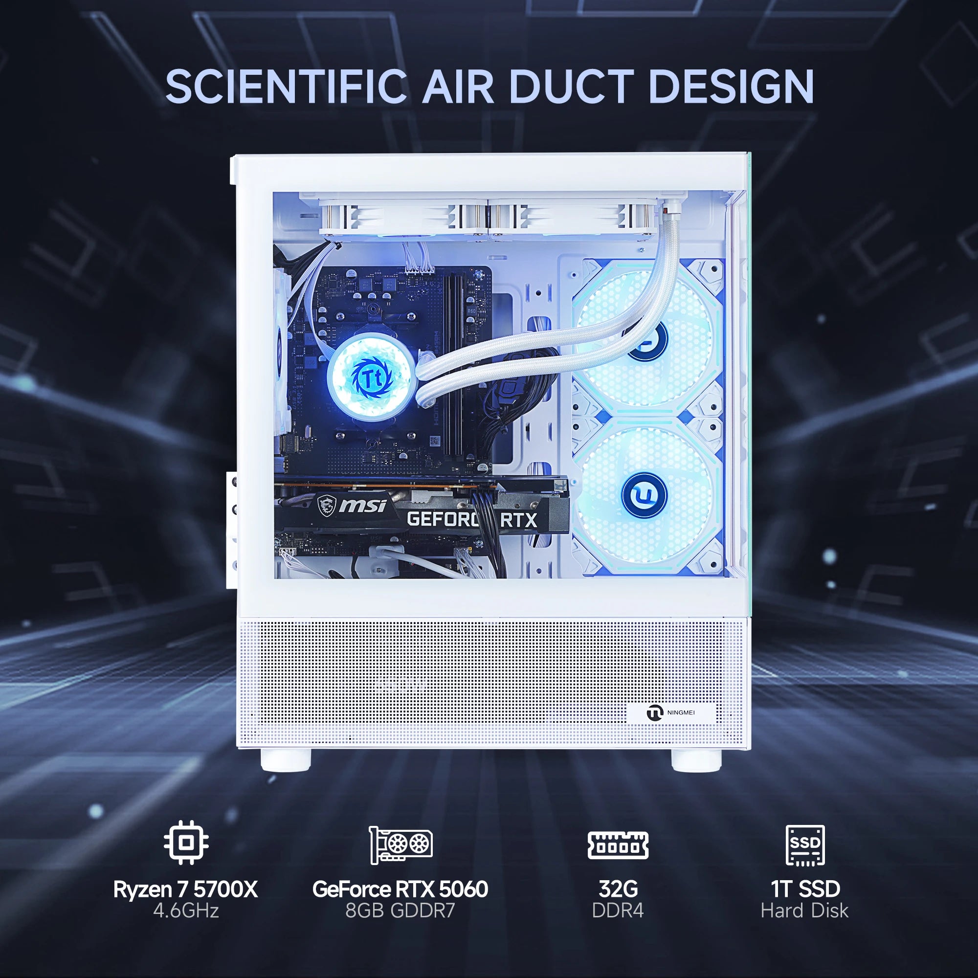 Ningmei Lumishore Gaming PC AMD Ryzen 7 5700X NVIDIA RTX 5060 32GB RAM 1TB SSD Wifi PC Gaming