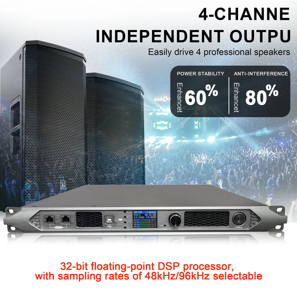 Paulkitson Professional 4channel Digital Power Amplifier Silicon Carbide Class D Power Amplifier Stable 2Ω 4x6800w For Speakers