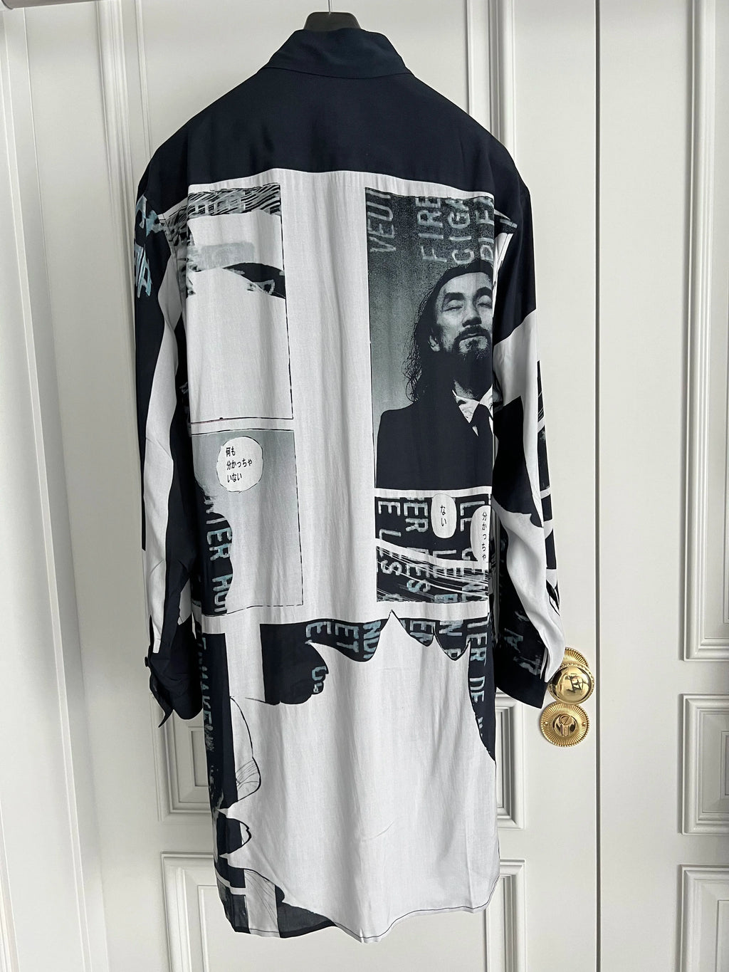 TOP-YAMAMOTO original design hand-drawn cartoon print long shirt for men on the streets of Hawaii