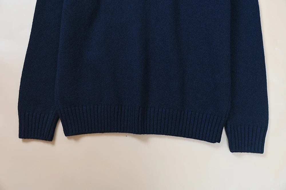 Autumn Winter Men's Knitted Sweater Heavy Embroidery Cartoon Pattern round Neck College Style Ageless Versatile Long Sleeve Top