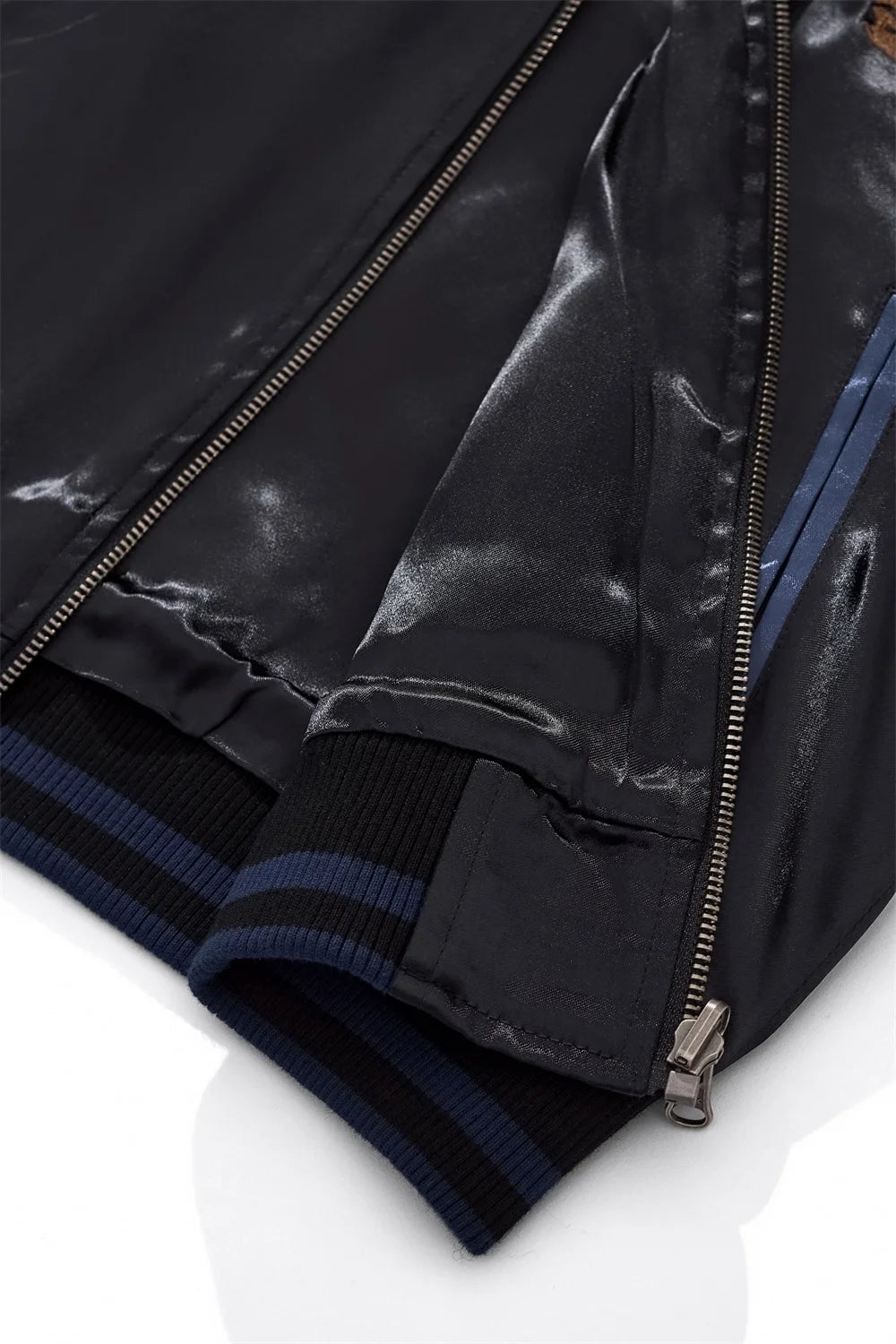 High Quality Fashion Anime Fox Embroidered Zipper Jacket Autumn Streetwear Hip Hop Men's Harajuku Japanese Baseball Coat