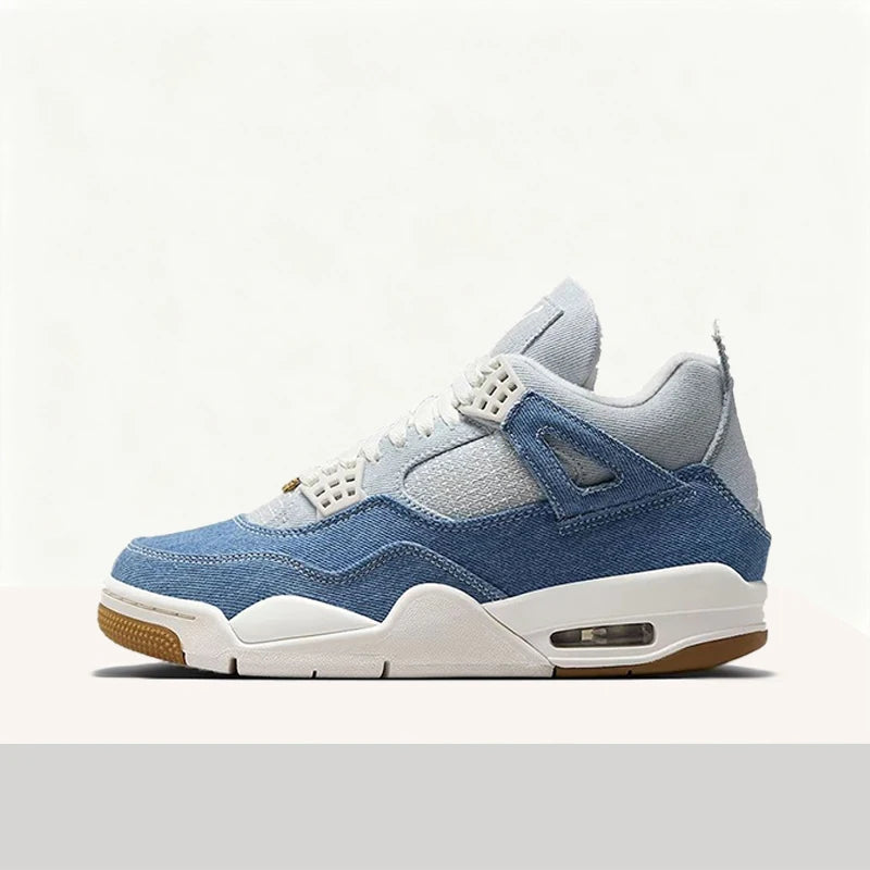Nike Jordan Air Jordan 4 Fashion Denim Design Comfortable Mid-Top Retro Basketball Shoes Women's White Blue IB6716-100