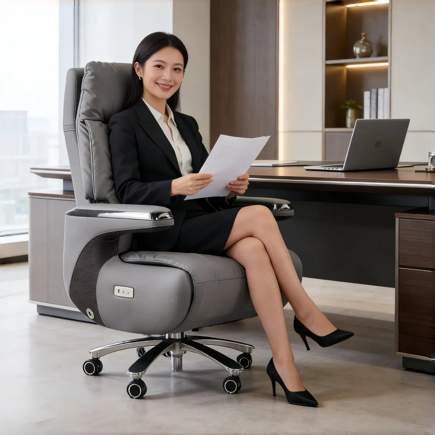 Luxury Electric Massage Executive Chair - Ergonomic Genuine Leather Gaming Office Desk Chair with Premium Design Furniture JT40