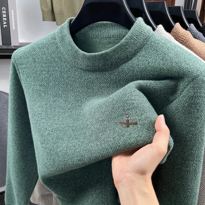 Advanced luxury plush warm men's sweater brand cartoon character embroidery new knitted autumn winter casual trend golf pullover