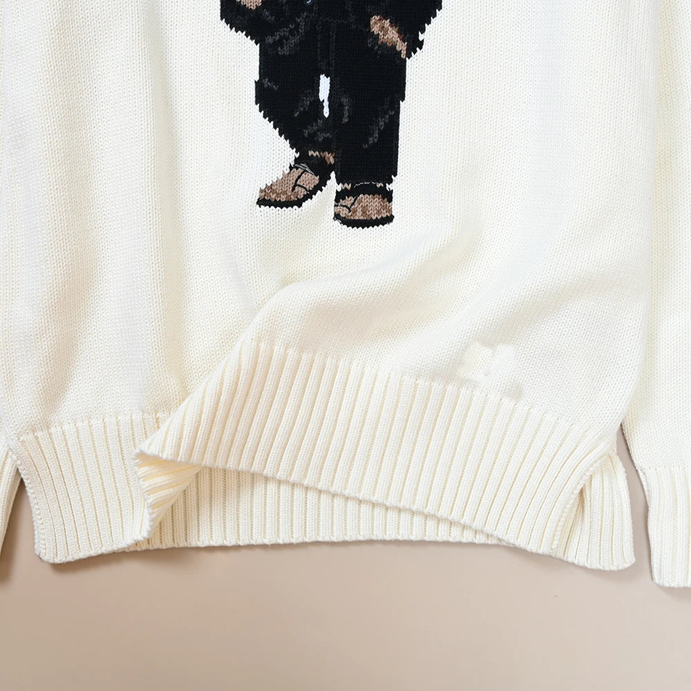 Autumn Winter Unisex Cotton Knitted Long Sleeve round Neck Sweater Cartoon Pattern All-Match Hoodie Comfortable Breathable