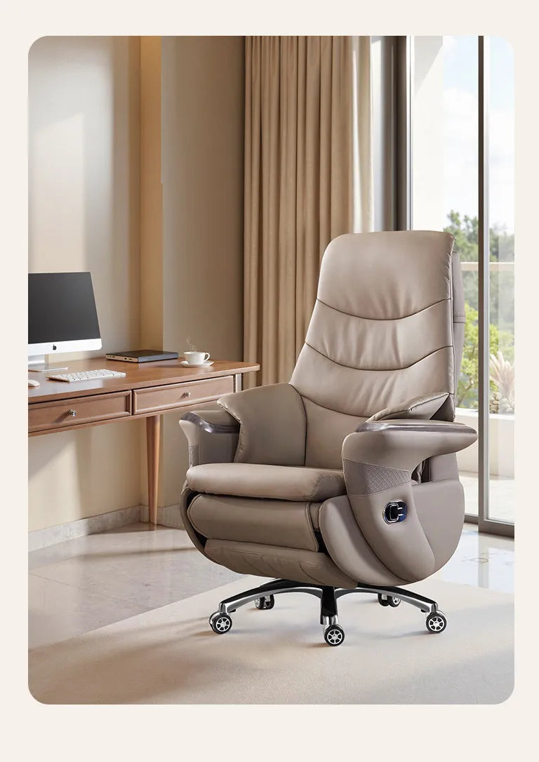 Premium Genuine Leather Executive Office Chair - Electric Massage Gaming Chair with Ergonomic Support for Home and Office JT40