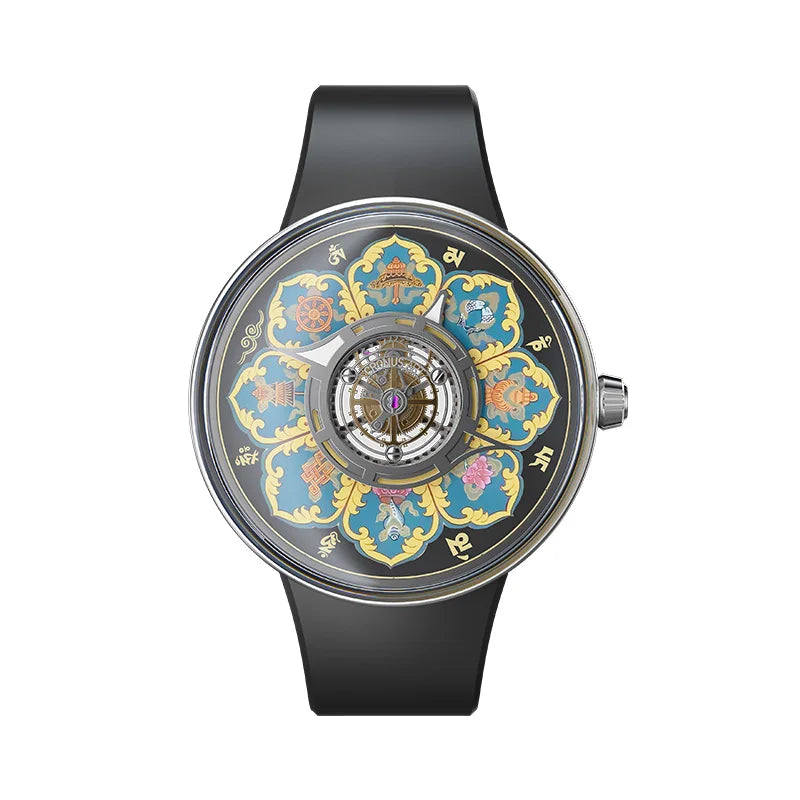CRONUSART Men Tourbillon Watch 43mm Titanium Case Mechanical Wristwatch Luminous Tangka Enamel Dial Sapphire Mirror Skeleton