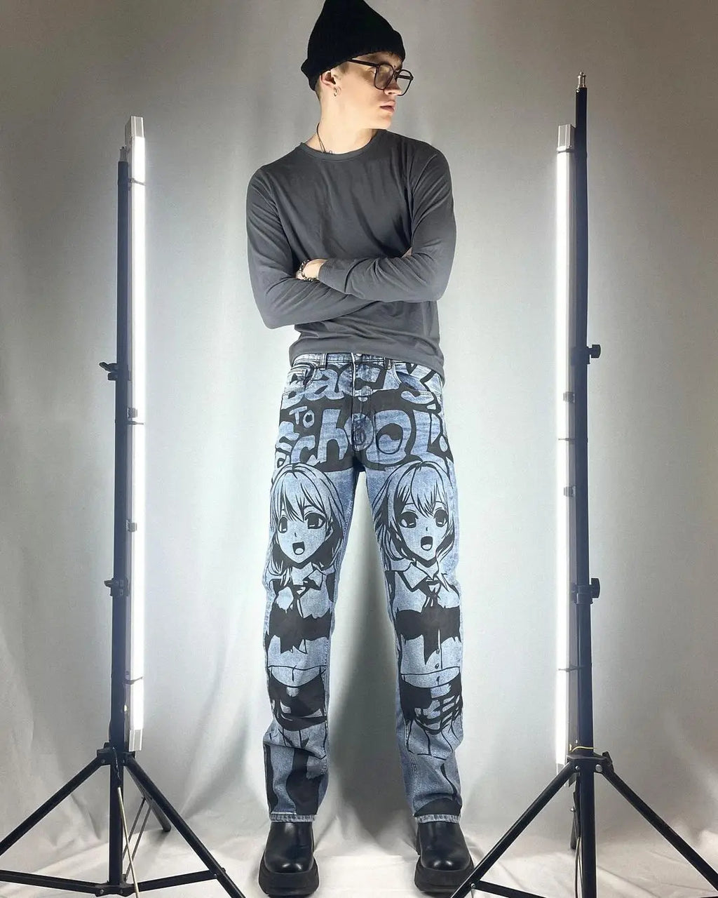 Anime Sexy Girl Print Blue Baggy Jeans New Style Wide Leg Trouser Y2k Harajuku Popular Streetwear Men Women High Waist Pants