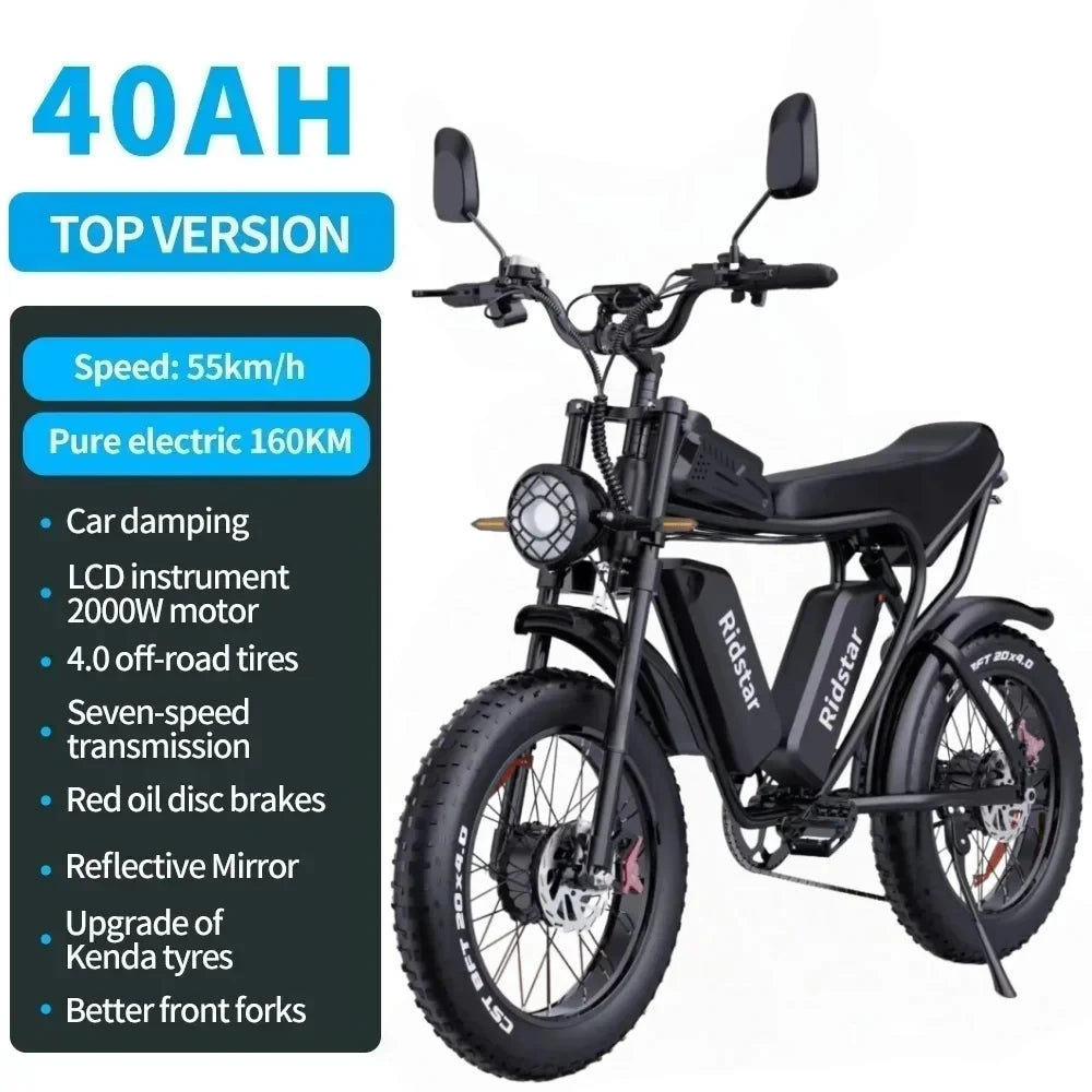 Electric Bike yvy Q20pro 2000W Dual Motor 52V40AH Battery E-bike Hydraulic brake 20inch Fat Tire Snow Off-road  Electric Bicycle