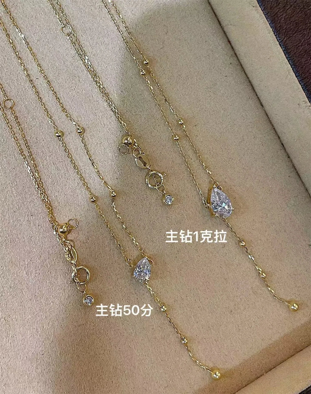 18K Solid Gold Lab-Grown Pear Shape Diamond Necklace, 0.5CT/1CT Fringe Teardrop Pendant with IGI Certificate, Customizable