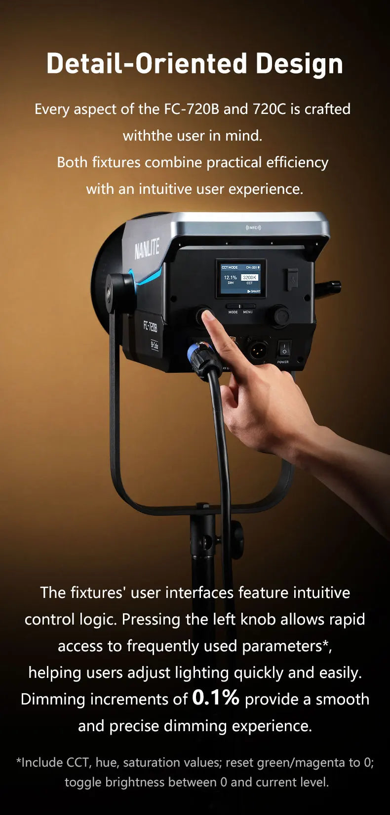 Nanlite FC-720B FC-720C LED Spotlight Wide CCT Range High Color Accuracy Built-in Special Effects for Filmmaking Video Studio