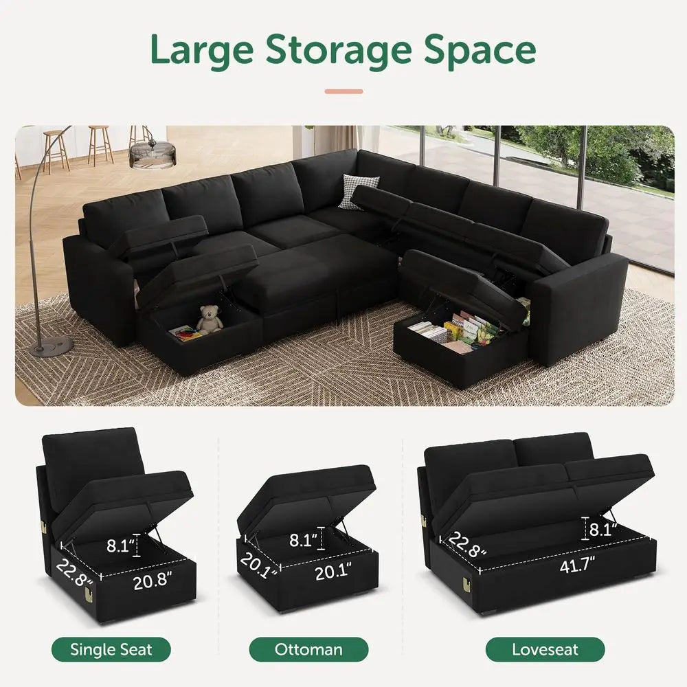 Oversized Sectional Sleeper Sofa with Pull-Out Couch and Storage