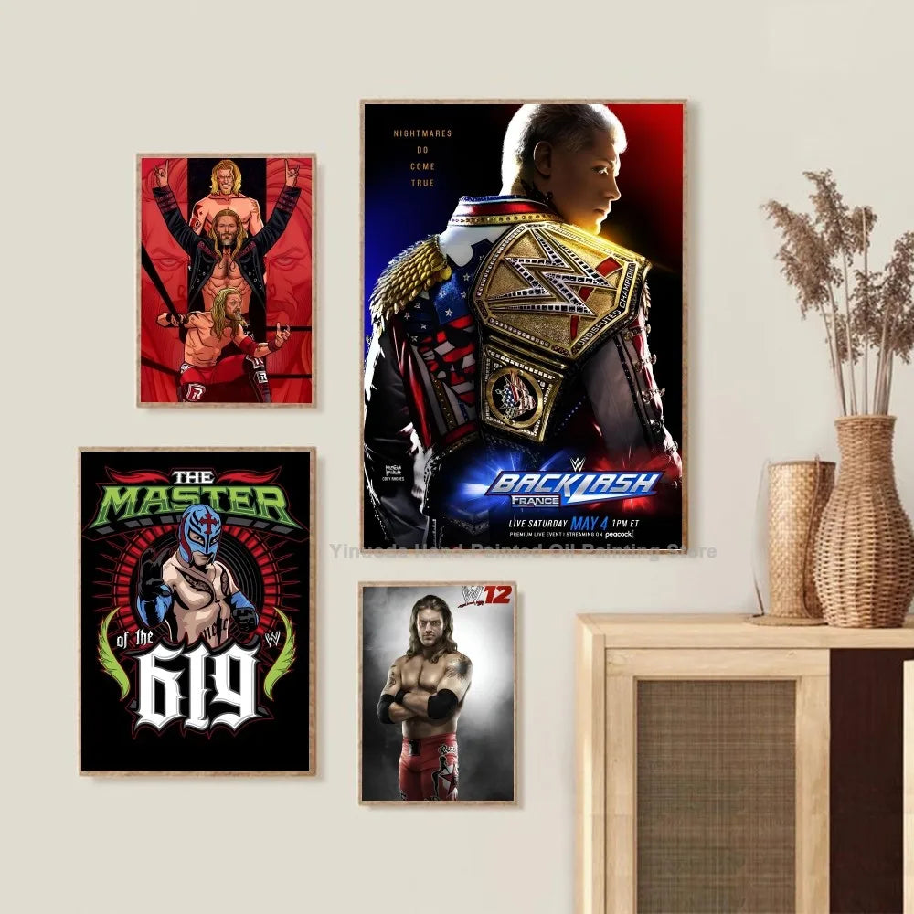 W-WWE Poster Self-adhesive Art Waterproof Paper Sticker Coffee House Bar Room Wall Decor