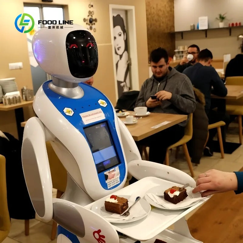 Customized Amy Humanoid AI Robot Waiter for Restaurant / Coffee Shop Automatic Walk and Talk Meal Delivery Robot
