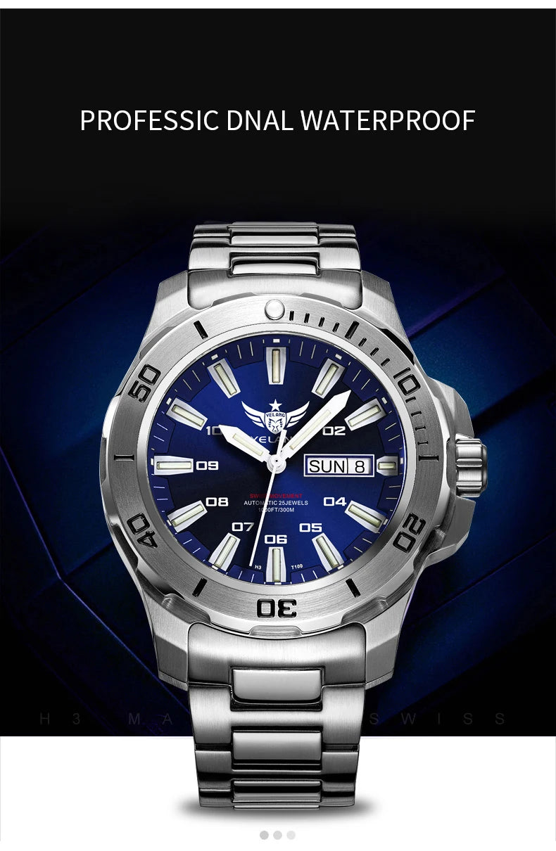YELANG New Men Automatic Mechanical Watch T100 Self Luminous SWISS ETA Movement 25Jewels Deep Sea DiverSwim Waterproof 300m V5