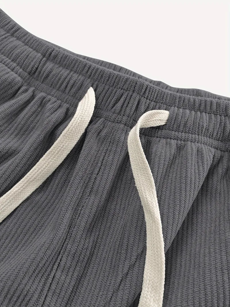 Women's Corduroy Pants Texture Straight-Leg Trousers with Drawstring Waist & White Piping - All-Season Casual to Semi-Formal