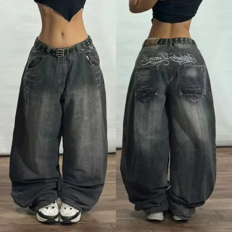 American Y2K 2025 New Baggy Wide Leg Black Jeans Overszied Women Street Casual Joker Denim Pants Couple Jeans Vintage Streetwear