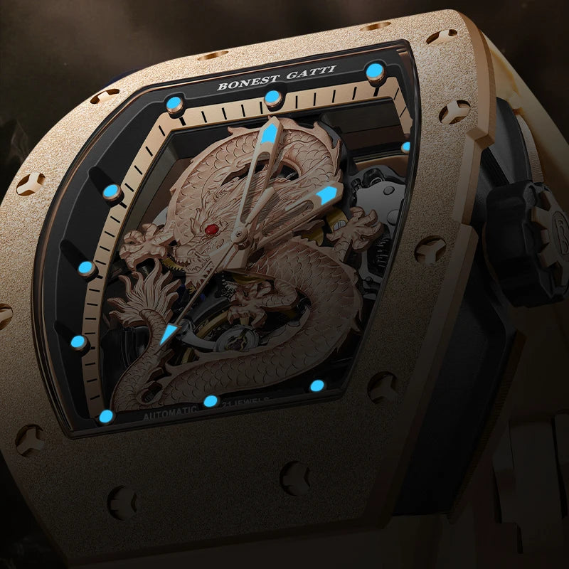 Bonest Gatti New Dragon Wrist Watch New Stainless Steel Case Luxury Fashion Business Watches for Men