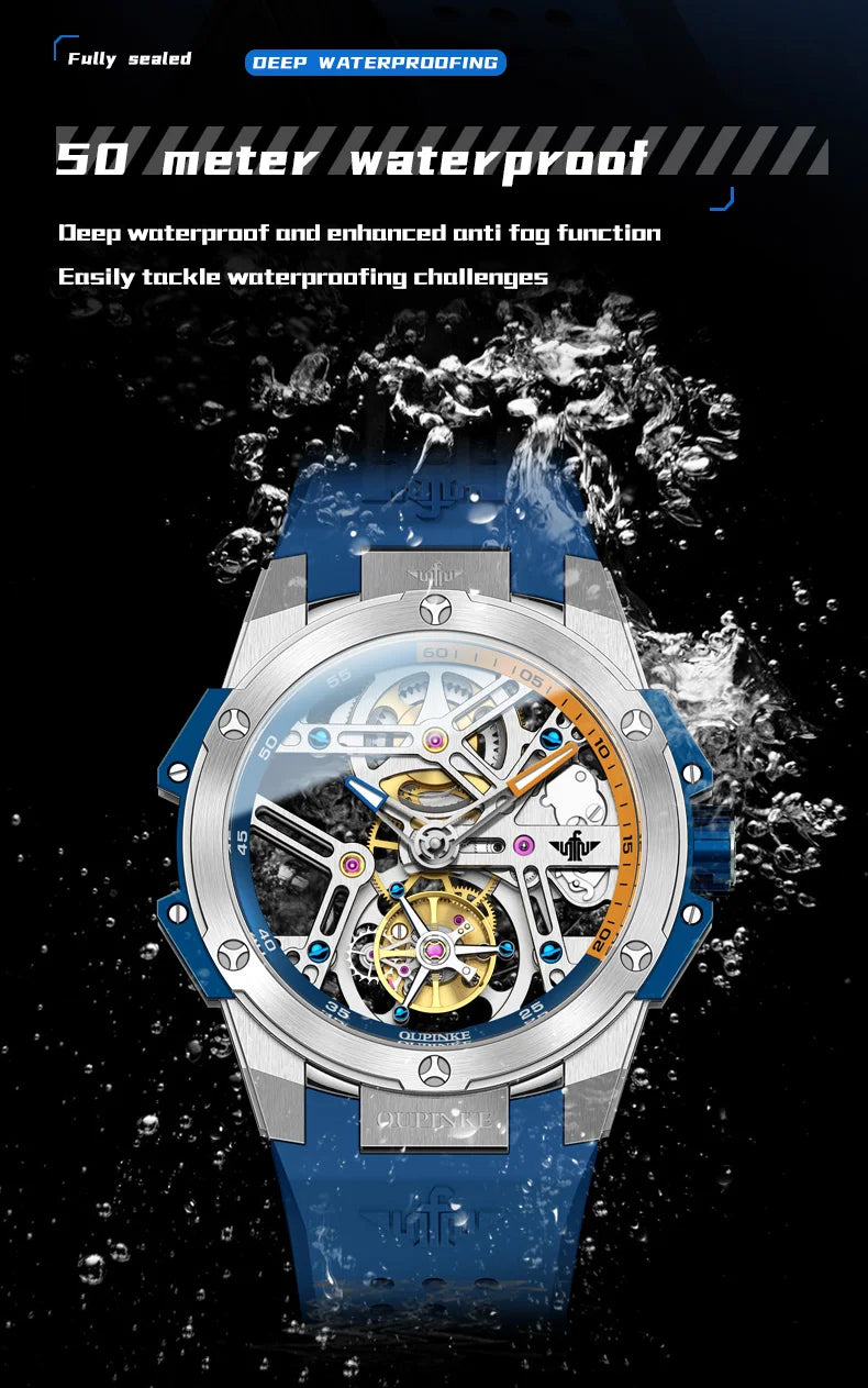OUPINKE 8003 Tourbillon Watch Luxury Brand Automatic Mechanical Watch Original Waterproof Silicone Men's Watch Reloj Hombres